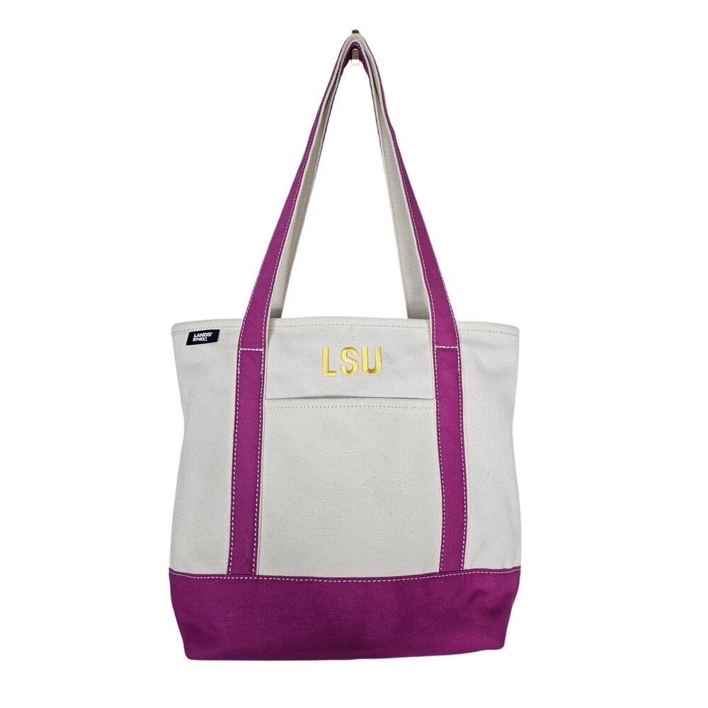 Lands End LSU Boat Tote Purple Canvas Tigers Louisiana State University Preppy